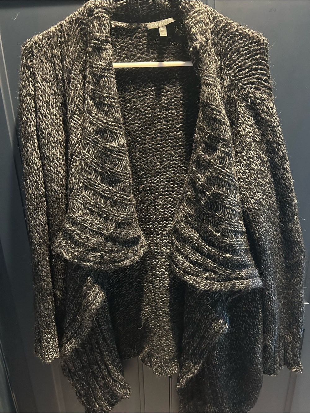 Eileen Fisher Black Marled Shawl-Collar Knit Cardigan